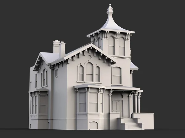Old house in Victorian style. Illustration on black background. Species from different sides. 3d rendering. — Stock Photo, Image