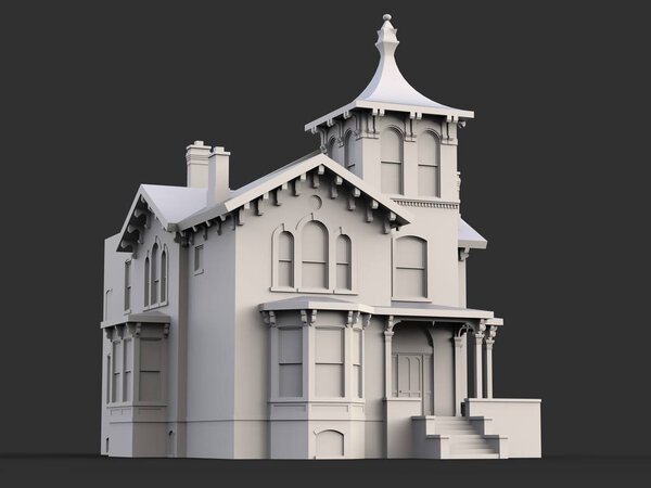 Старый дом в викторианском стиле. Иллюстрация на черном фоне. Вид с разных сторон. 3d-рендеринг
.