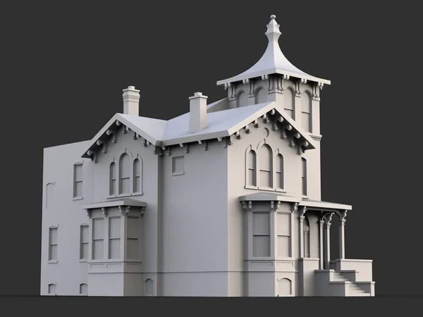 Old house in Victorian style. Illustration on black background. Species from different sides. 3d rendering. — Stock Photo, Image