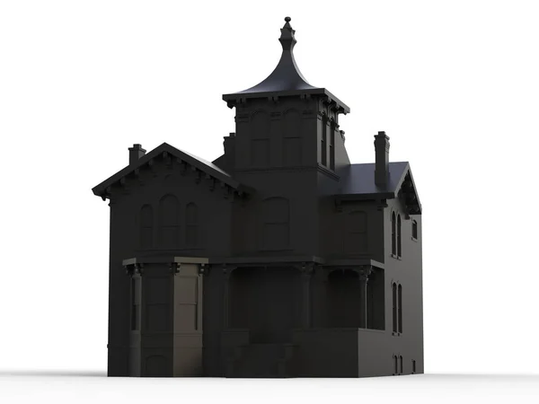 维多利亚风格的黑色老房子 在白色背景上的插图 物种从不同的侧面 — 图库照片