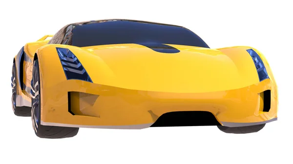 Žlutá Lesklá Koncepční Sportovní Auto Budoucnosti — Stock fotografie