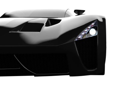 Siyah yarış konsept otomobil. Bir araba beyaz izole zemin üzerinde görüntü. 3D render