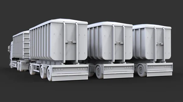 Dużymi Ciężarówkami Biały Oddzielnym Przyczep Transportu Materiałów Sypkich Rolniczych Budowlanych — Zdjęcie stockowe