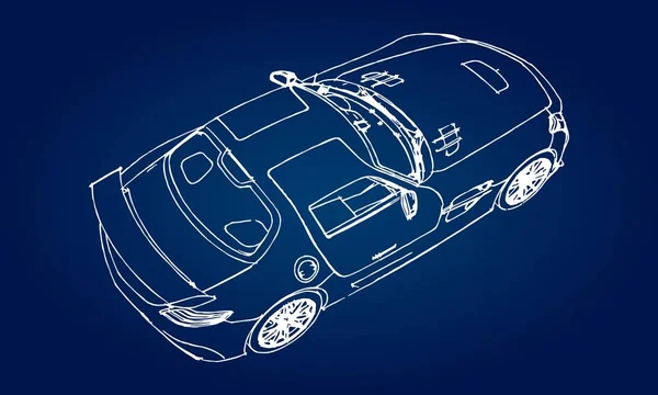 Náčrt Aktivní Zóny Moderní Sportovní Automobil Modrém Pozadí Přechodem — Stockový vektor