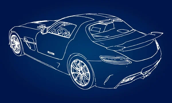 Vázlatot Egy Modern Sport Egy Kék Háttér Színátmenet Autó — Stock Vector