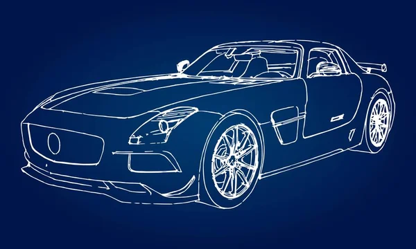 Náčrt Aktivní Zóny Moderní Sportovní Automobil Modrém Pozadí Přechodem — Stockový vektor