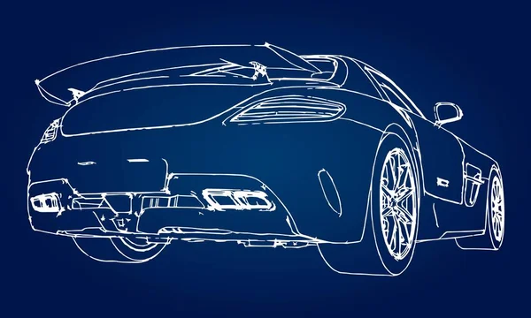 Sketch Modern Sports Car Blue Background Gradient — Stock Vector