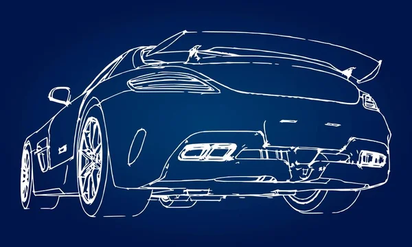 Sketch Modern Sports Car Blue Background Gradient — Stock Vector