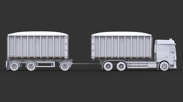 大白色卡车与分开的拖车 为运输农业和大厦散装材料和产品 — 图库照片