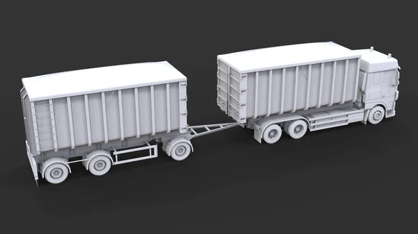 Duży Biały Ciężarówka Przyczepą Oddzielne Transportu Materiałów Sypkich Rolniczych Budowlanych — Zdjęcie stockowe