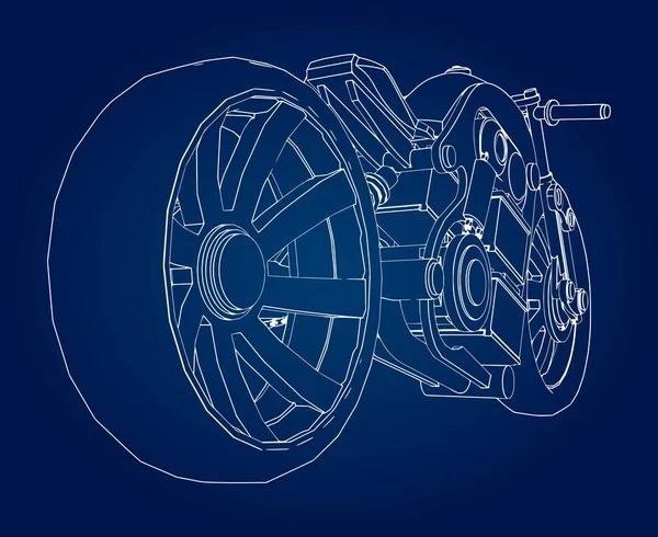Концепция Электрического Мотоцикла Будущего Векторная Иллюстрация Контурных Линиях — стоковый вектор