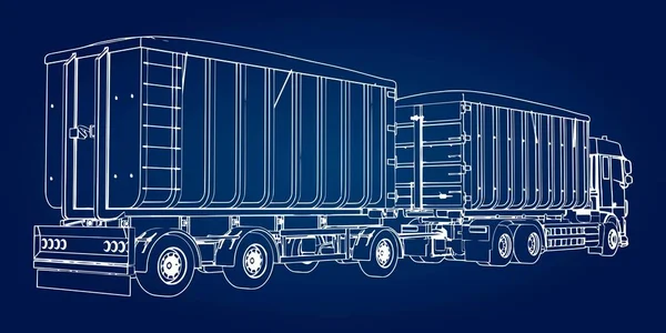 農業と建築のバルク材料 製品の輸送の別のトレーラーと大型トラック — ストックベクタ
