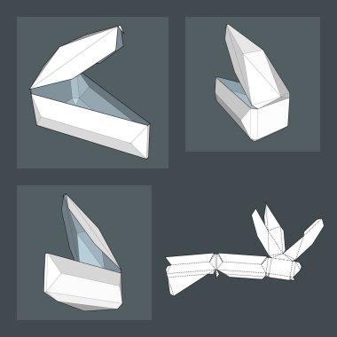 Die kesme şablonu kutusuyla. Ambalaj kutusu için gıda, Hediyelik veya diğer ürünleri. Beyaz arka plan üzerinde izole. Tasarımınız için hazır. Ürün Ambalaj vektör Eps10