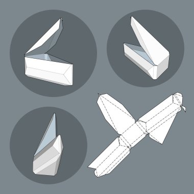 Die kesme şablonu kutusuyla. Ambalaj kutusu için gıda, Hediyelik veya diğer ürünleri. Beyaz arka plan üzerinde izole. Tasarımınız için hazır. Ürün Ambalaj vektör Eps10