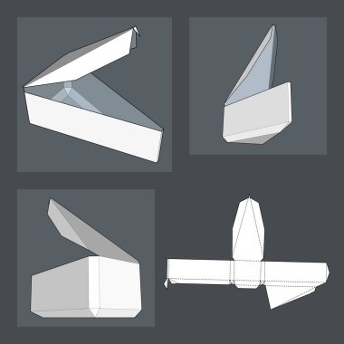 Die kesme şablonu kutusuyla. Ambalaj kutusu için gıda, Hediyelik veya diğer ürünleri. Beyaz arka plan üzerinde izole. Tasarımınız için hazır. Ürün Ambalaj vektör Eps10