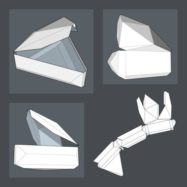 Die kesme şablonu kutusuyla. Ambalaj kutusu için gıda, Hediyelik veya diğer ürünleri. Beyaz arka plan üzerinde izole. Tasarımınız için hazır. Ürün Ambalaj vektör Eps10