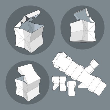 Die kesme şablonu kutusuyla. Ambalaj kutusu için gıda, Hediyelik veya diğer ürünleri. Beyaz arka plan üzerinde izole. Tasarımınız için hazır. Ürün Ambalaj vektör Eps10