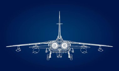 Askeri jet avcı uçağı siluetleri. Dağılım çizim çizgileri uçaklarda görüntüsü. Uçağın iç yapısı