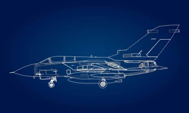 Askeri jet avcı uçağı siluetleri. Dağılım çizim çizgileri uçaklarda görüntüsü. Uçağın iç yapısı