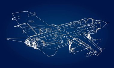 Askeri jet avcı uçağı siluetleri. Dağılım çizim çizgileri uçaklarda görüntüsü. Uçağın iç yapısı