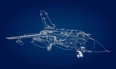 Askeri jet avcı uçağı siluetleri. Dağılım çizim çizgileri uçaklarda görüntüsü. Uçağın iç yapısı