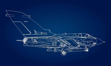 Askeri jet avcı uçağı siluetleri. Dağılım çizim çizgileri uçaklarda görüntüsü. Uçağın iç yapısı