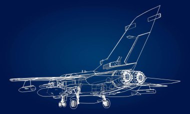 Askeri jet avcı uçağı siluetleri. Dağılım çizim çizgileri uçaklarda görüntüsü. Uçağın iç yapısı