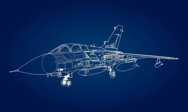 Askeri jet avcı uçağı siluetleri. Dağılım çizim çizgileri uçaklarda görüntüsü. Uçağın iç yapısı