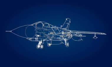 Askeri jet avcı uçağı siluetleri. Dağılım çizim çizgileri uçaklarda görüntüsü. Uçağın iç yapısı