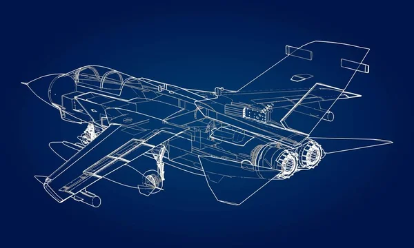 Kampfjet Silhouetten Bild Von Flugzeugen Höhenlinien Die Interne Struktur Des — Stockvektor