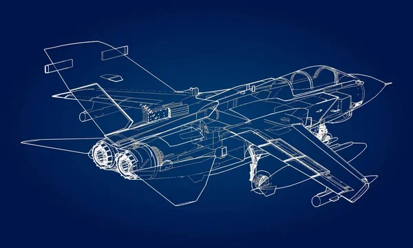 Askeri jet avcı uçağı siluetleri. Dağılım çizim çizgileri uçaklarda görüntüsü. Uçağın iç yapısı