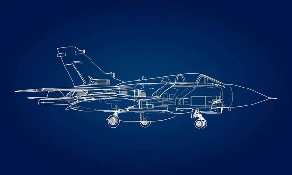 Silhouettes Chasseurs Réaction Militaires Image Avion Contour Dessinant Des Lignes — Image vectorielle