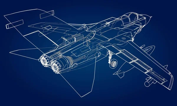 Militära Stridsflygplan Silhuetter Bilden Flygplan Kontur Ritade Linjer Den Interna — Stock vektor