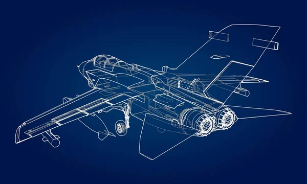 Silhuetas Militares Caça Jacto Imagem Aeronaves Linhas Desenho Contorno Estrutura — Vetor de Stock