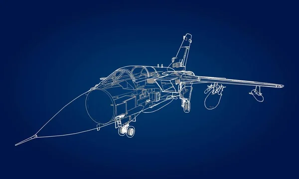 Kampfjet Silhouetten Bild Von Flugzeugen Höhenlinien Die Interne Struktur Des — Stockvektor