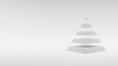 Eşit yatay bölümden oluşan bir beyaz arka plan beyaz piramit logosuna. 3D render