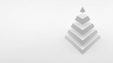 Eşit yatay bölümden oluşan bir beyaz arka plan beyaz piramit logosuna. 3D render