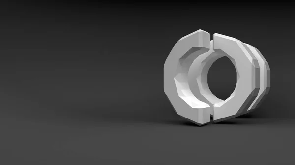 Embléma Fehér Gyűrű Két Felét Szürke Háttér Leképezés — Stock Fotó