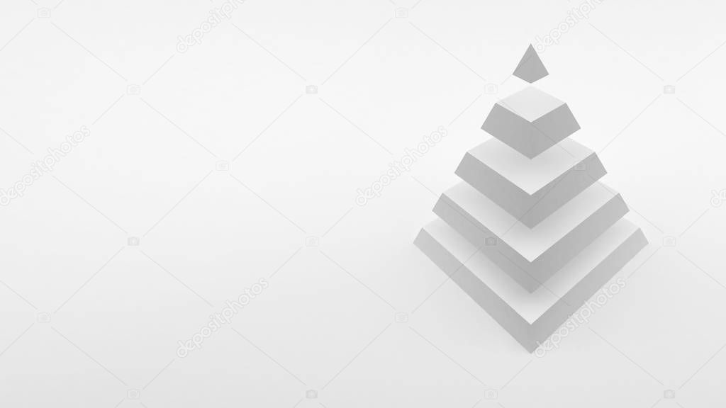 Logo on a white background white pyramid consisting of equal horizontal parts. 3d rendering