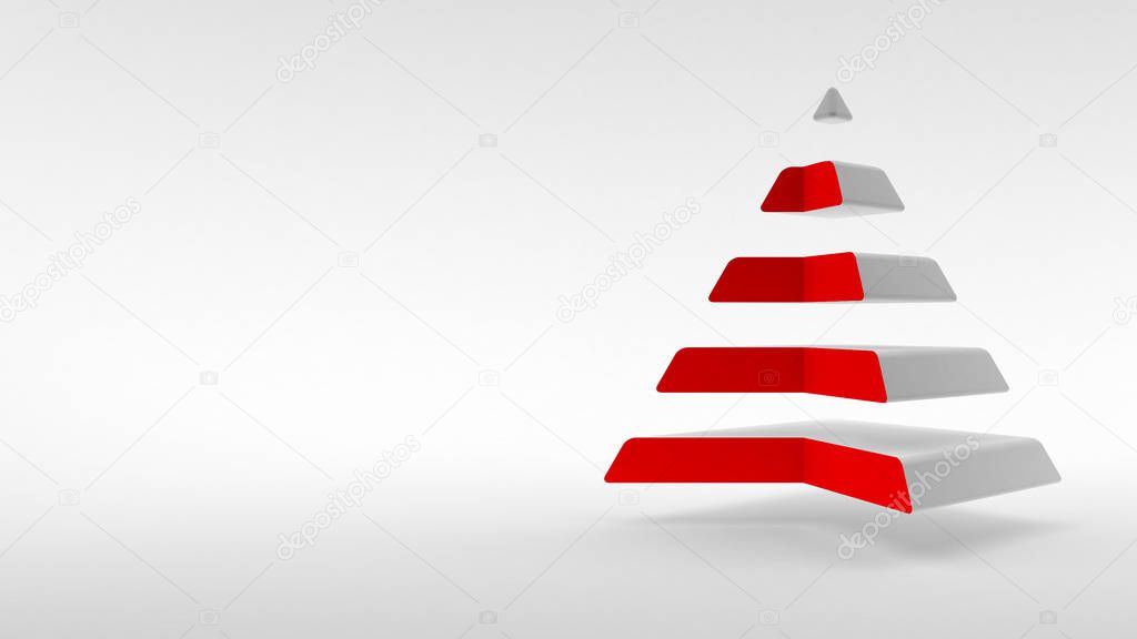 The logo on a white background, a white pyramid with a neck of red color composed of equal horizontal parts. 3d rendering
