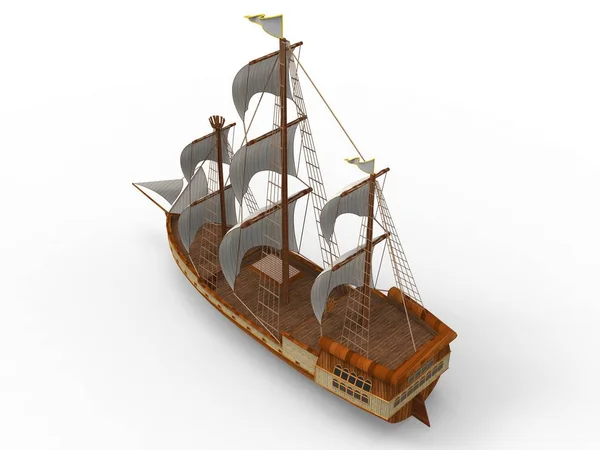 Three Dimensional Raster Illustration Ancient Sailing Ship White Background Soft — Stock Photo, Image