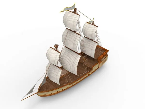 Háromdimenziós Raszteres Illusztrációja Egy Ókori Vitorlás Hajó Egy Fehér Háttér — Stock Fotó