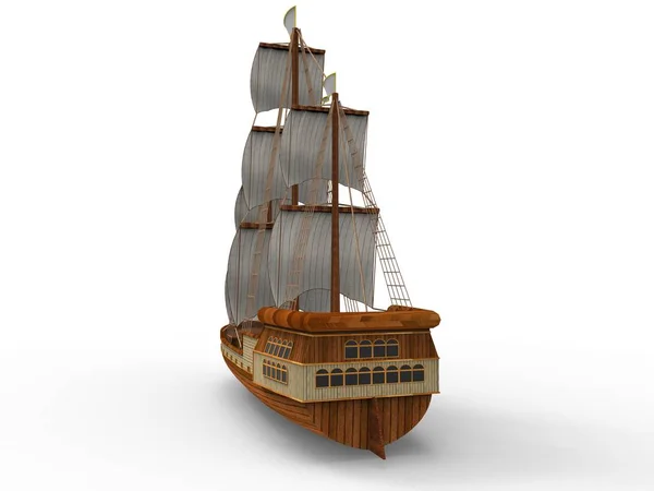 Three Dimensional Raster Illustration Ancient Sailing Ship White Background Soft — Stock Photo, Image