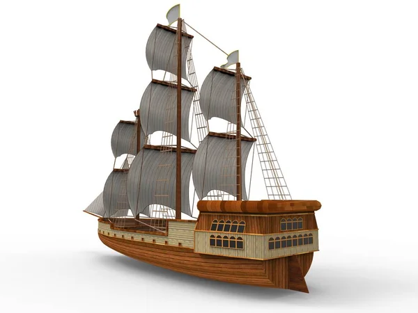 Three Dimensional Raster Illustration Ancient Sailing Ship White Background Soft — Stock Photo, Image