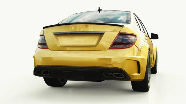 Super Szybki Samochód Sportowy Złoty Kolor Metalicznej Białym Tle Sedan — Zdjęcie stockowe