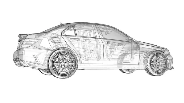 Transparente Super Rápido Coche Deportivo Delineado Líneas Sobre Fondo Blanco — Foto de Stock