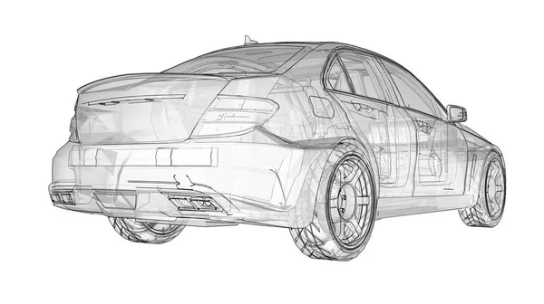 Transparente Superschnelle Sportwagen Abgegrenzte Linien Auf Weißem Hintergrund Karosserieform Limousine — Stockfoto
