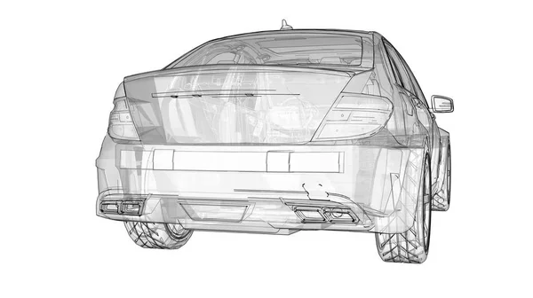 Transparent Super Rapide Voiture Sport Délimité Lignes Sur Fond Blanc — Photo