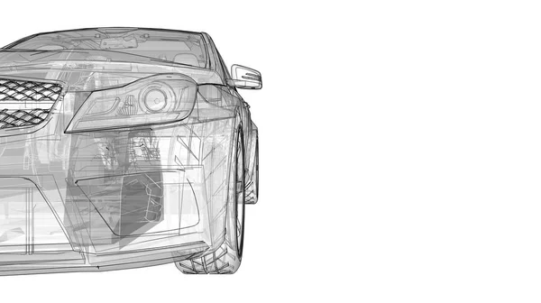 Прозрачный Супер Быстрый Спортивный Автомобиль Обозначенные Линии Белом Фоне Седан — стоковое фото