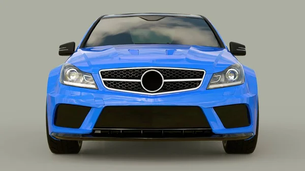 Μπλε Σούπερ Γρήγορο Σπορ Αυτοκίνητο Γκρι Φόντο Σώμα Σχήμα Sedan — Φωτογραφία Αρχείου